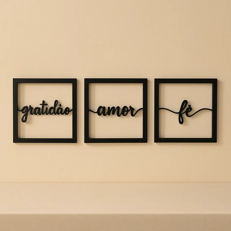 Trio Decorativo Fé, Amor & Gratidão