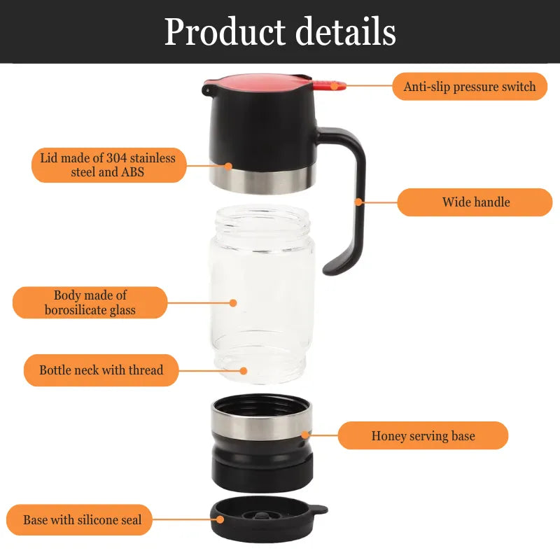HoneyFlow Glass Honey Dispenser with Anti-Drip System