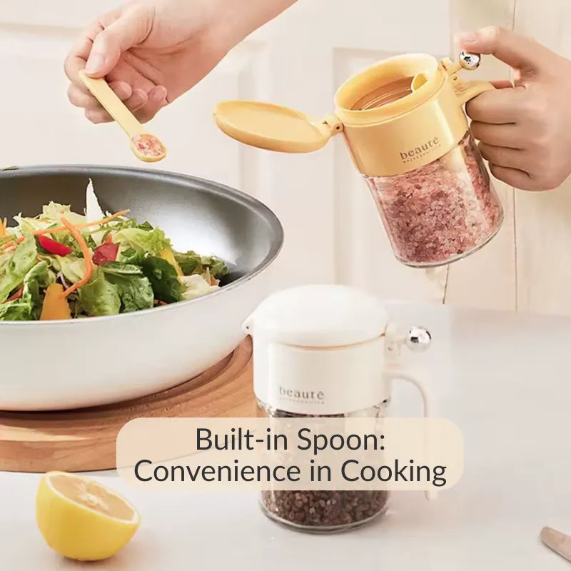 GlassSavor Airtight Spice Jar with Built-in Spoon