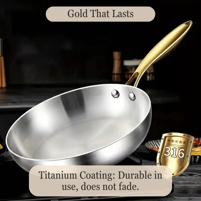 RoyalSteel 316 Stainless Steel Frying Pan with Gold Handle