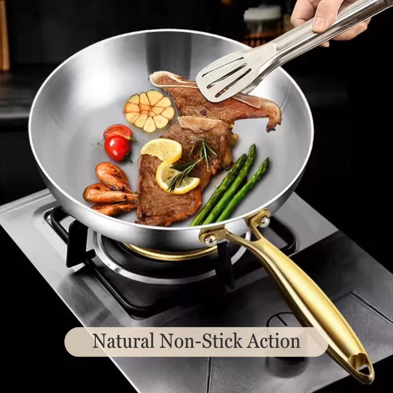 RoyalSteel 316 Stainless Steel Frying Pan with Gold Handle