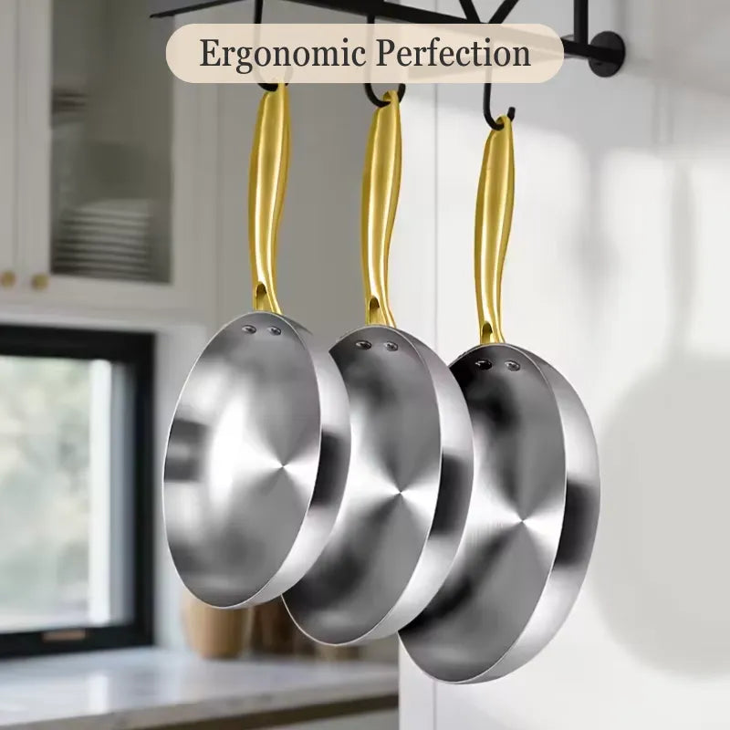 RoyalSteel 316 Stainless Steel Frying Pan with Gold Handle